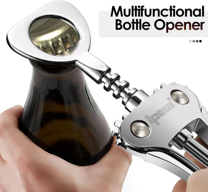 Wine Opener, Zinc Alloy Wine Bottle Opener, Wing Corkscrew Heavy Duty, Manual Multifunctional Cork Screw for Waiter, Silver